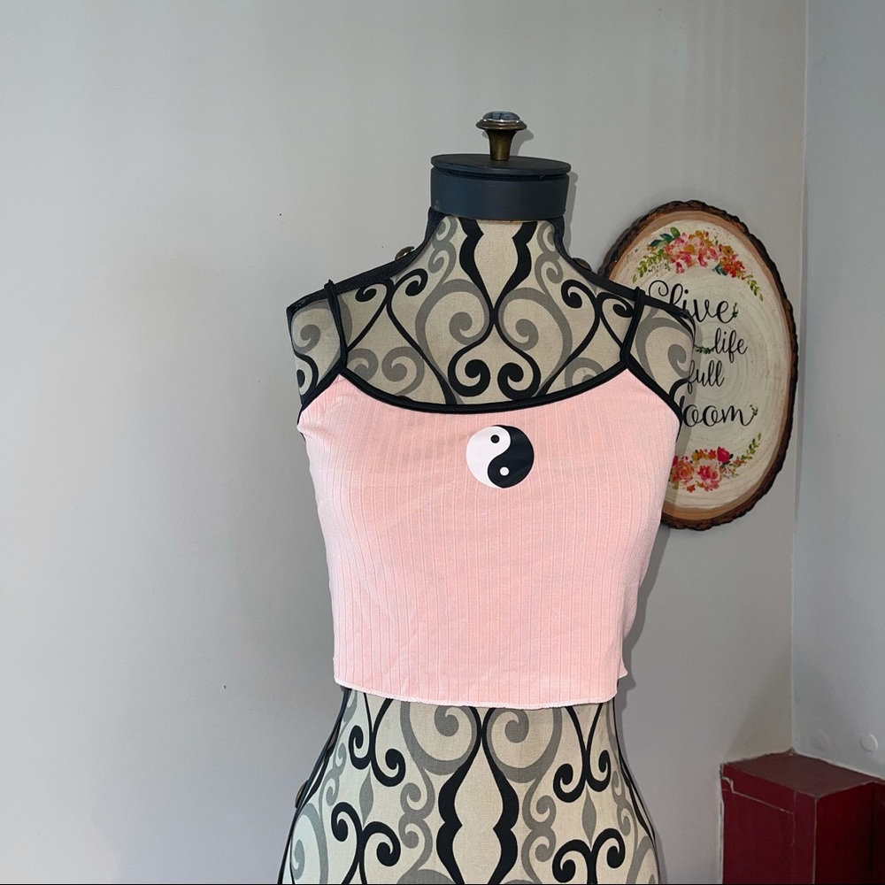 Printed Ying Yang Crop Top Ribbed Cami